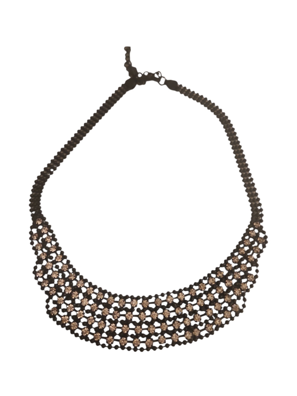 NWT ViVI Black Flat Multi-Row Crystal Collar Necklace